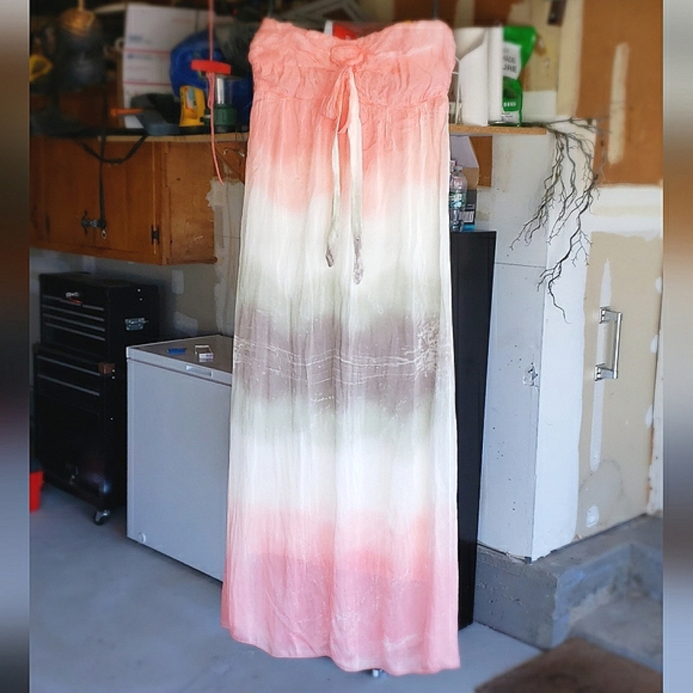 Silk Strapless TIE-DIE Maxi Dress - Picture 13 of 14